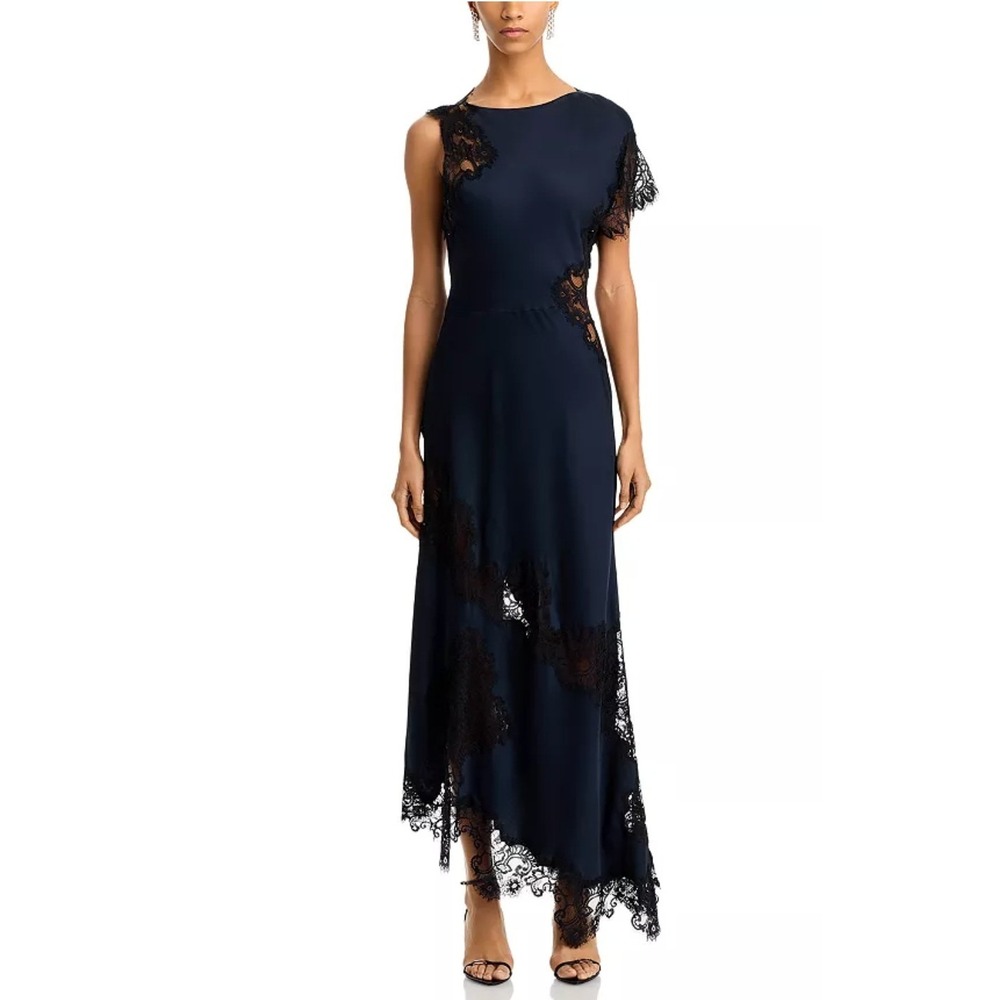 A.L.C. ALC Alessia Dress Navy Blue Lace Asymmetrical Midi Women Sz 4 - Picture 2 of 13